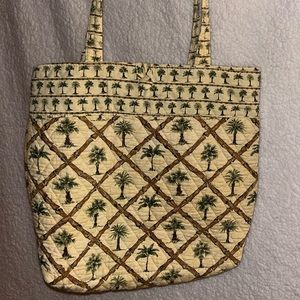 Quilted large palm tree printed tote